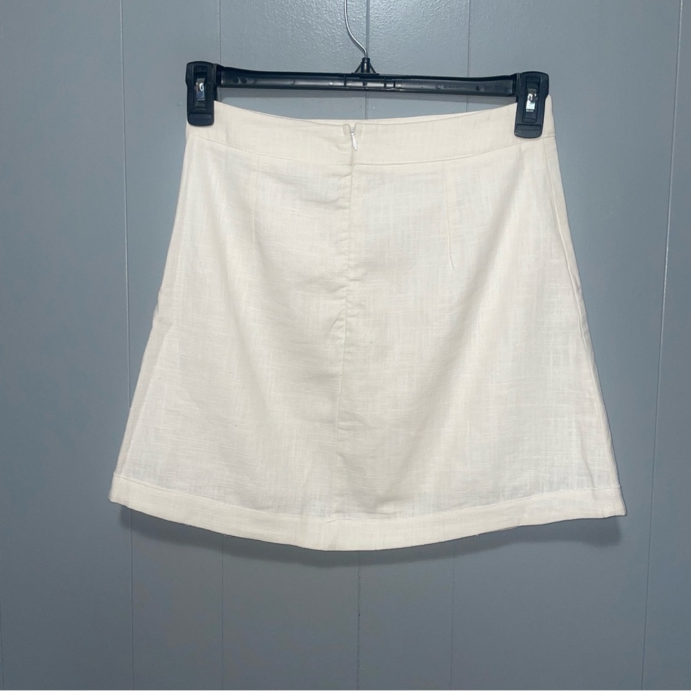 Selfie Leslie Linen Off White Ivory A-Line Skirt with Buttons Small - Picture 3 of 6